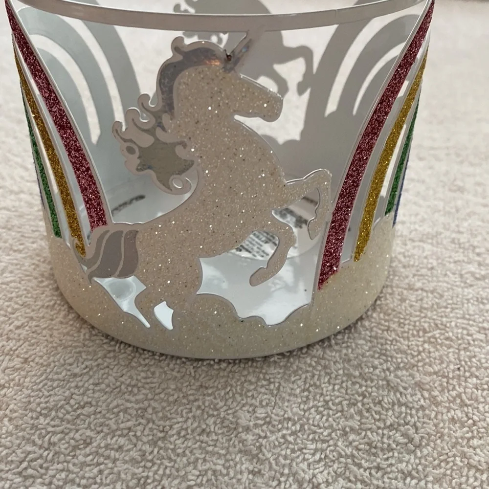 Bath and Body Works 3 wick candle holder unicorns and rainbows glitter New - Picture 4 of 7